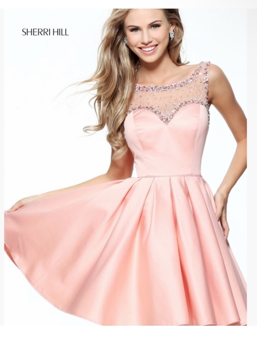 Sherri Hill Pink Prom Dress with Beaded Illusion Neckline